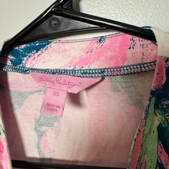 Floral Pink and Blue Wrap Dress - Picture 2 of 3